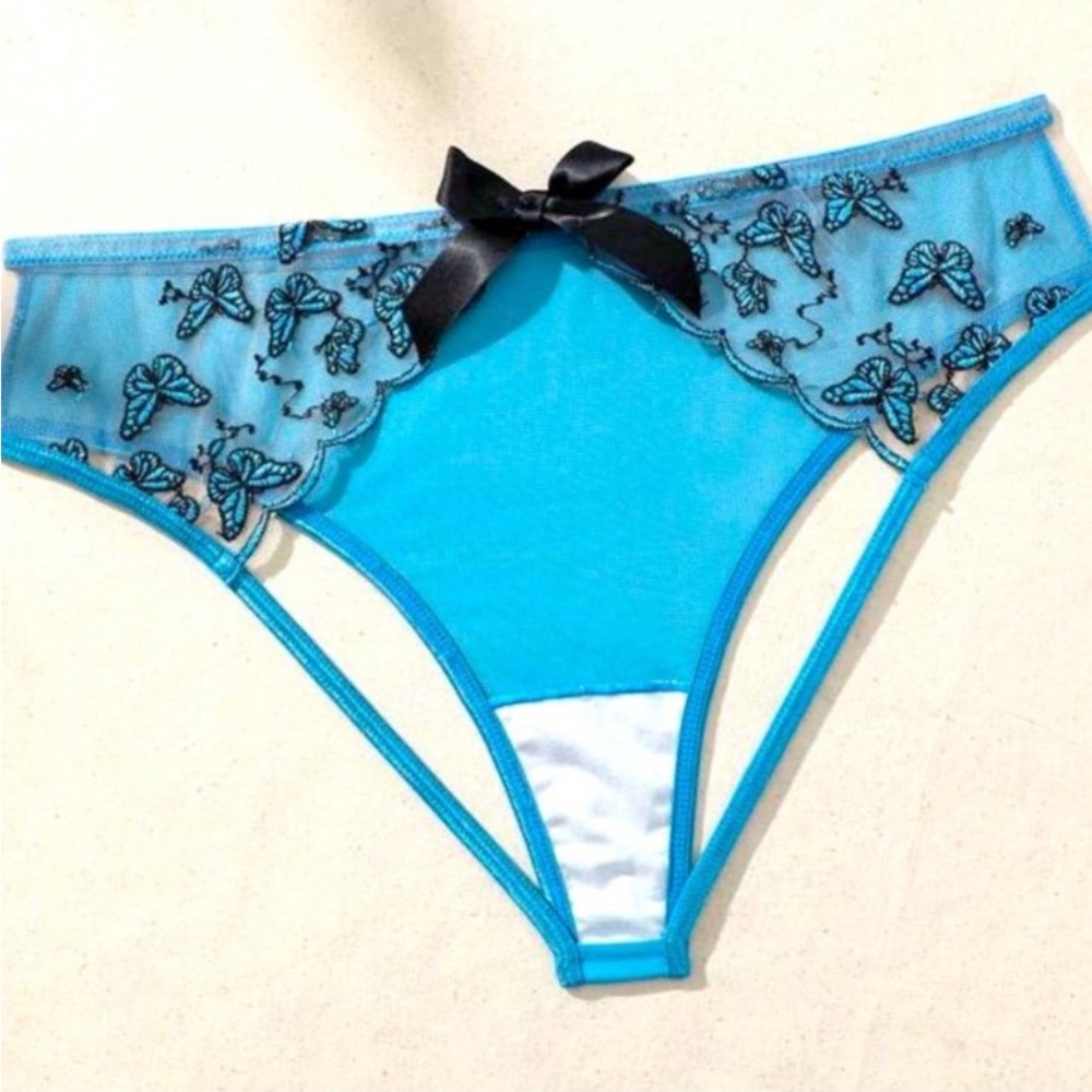 Blue Ouvert Butterfly Embroidered Panties